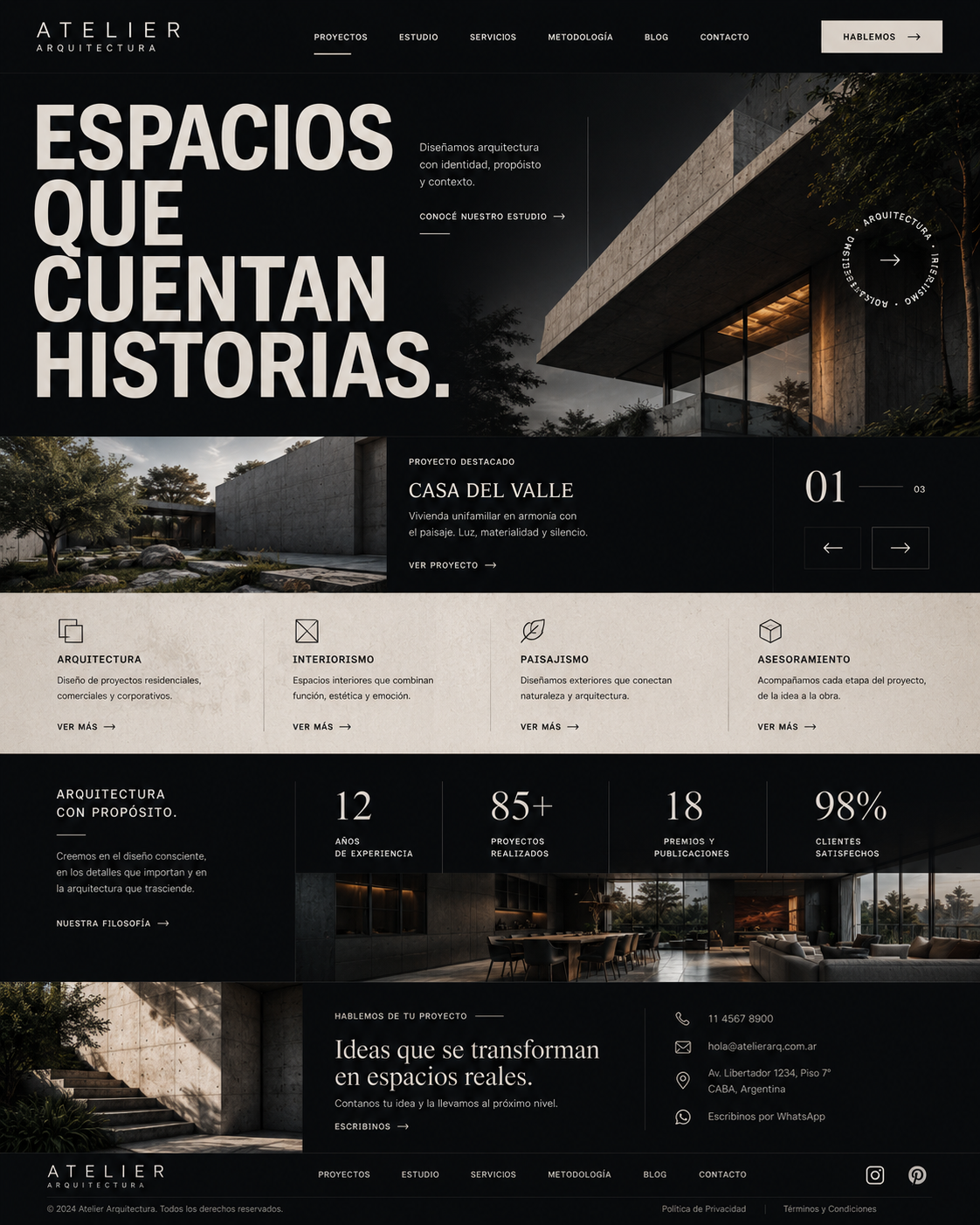 Concepto visual de web profesional para estudio de arquitectura e interiorismo