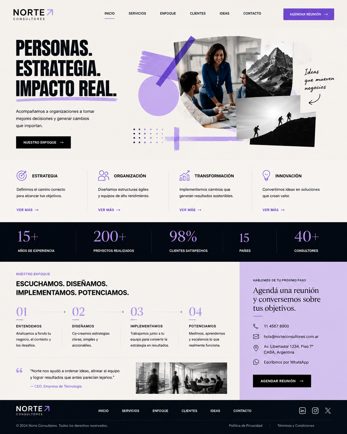 Concepto visual de web profesional para consultoría profesional