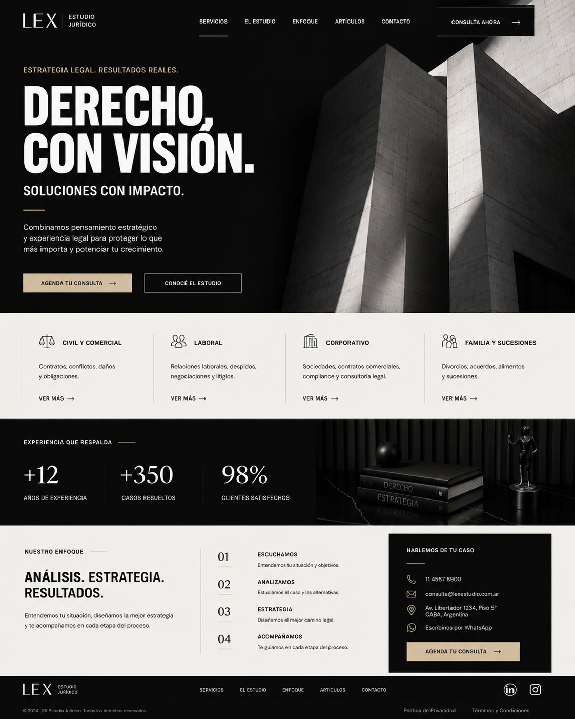 Concepto visual de web profesional para estudio jurídico