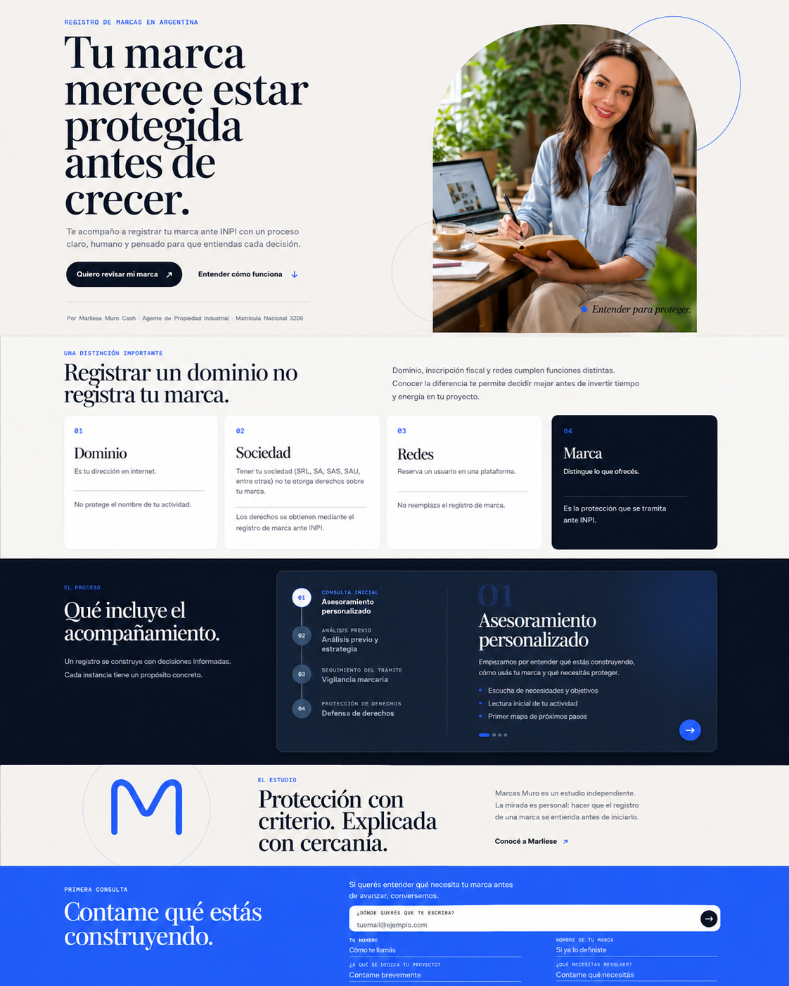 Captura real del sitio web profesional de Marcas Muro